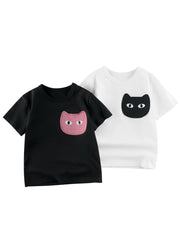 Cat Face Cartoon Pattern Girls T-Shirt In European And American Style For Summer