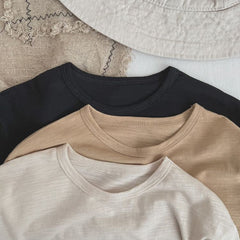 Baby Boy And Girl Solid Color O-Neck Design Long-Sleeved Tops In Spring