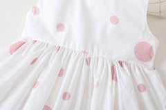 Baby Girls Polka Dot Pattern Sleeveless Round Collar Dress With Bow Decoration