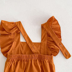 Summer Baby Girls Solid Color Square Neck Onesie