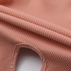 Baby Solid Color Pit Strip Graphic Long Sleeves Soft Cotton Romper Jumpsuit With Headband