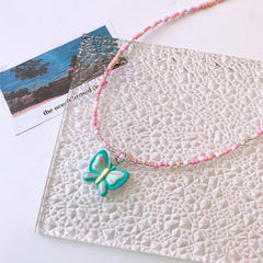 Cute Children’s Butterfly Heart Clavicle Necklace Dopamine Girl Jewelry