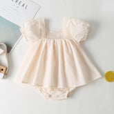 Baby Girl Solid Square Collar Short-Sleeved Dress Onesies