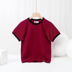 Baby Striped Pattern Crewneck Short Sleeve Cotton T-Shirt