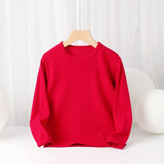 Baby Solid Color Pullover Cotton Crewneck Long Sleeve Basic Tops