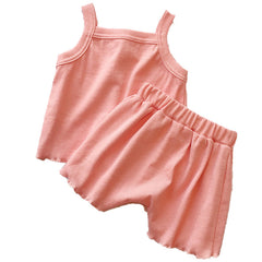Baby Girl Solid Color Sleeveless Vest With Shorts Sets