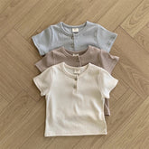 Summer Arrival Kids Unisex Crew Neck Short Sleeves Thin Solid Color Elastic Top Base T-Shirt