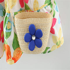 Baby Floral Pattern Short Sleeve Crewneck Dress with Purse