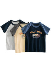 Boys Animal And Letters Print Color Patchwork T-Shirt In European And American Style