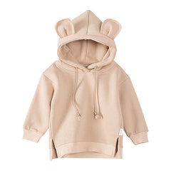 Baby Solid Color Animal Ear Patch Design Autumn Hoodie