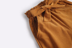 Baby Girl Solid Color Bow Tie Design Corduroy Nine Point Wide Leg Pants