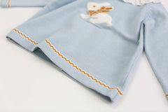 Baby Girl Bunny Print Pattern Ruffle Neck Long Sleeved Knitted Sweater