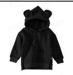 Baby Solid Color Animal Ear Patch Design Autumn Hoodie