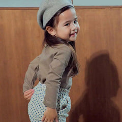 Baby Girl Solid Color Bow Tie Design Pullover Long Sleeve Tops