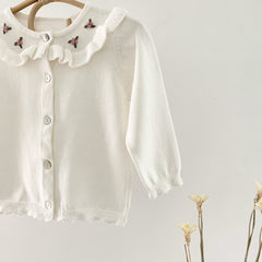 Baby Girl Floral Embroidered Pattern Single Breasted Design Knit Cardigan