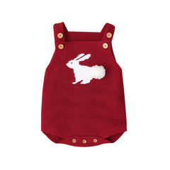 Baby Girl 3D Bunny Embroidered Graphic Strap Knitted Onesies Bodysuit