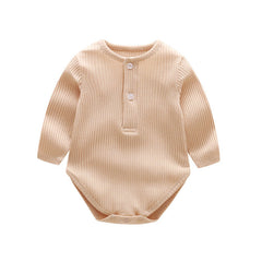 Baby Solid Color Ruffle & Buttoned Design Long-Sleeved O-Neck Onesies