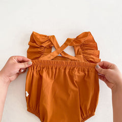 Summer Baby Girls Solid Color Square Neck Onesie