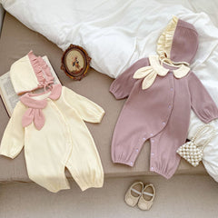 Rabbit Design Lapel Adorable Autumn Romper