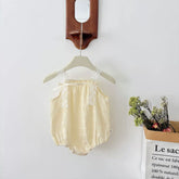 Summer Arrival Baby Girls Sleeveless Color Patchwork Lace Decorated Strap Onesies