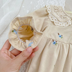 Autumn Hot Selling Baby Kids Girls Flowers Embroidered Pattern Long-sleeved Onesies and Dress – Princess Sister Matching Set