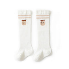 Baby Girl Solid Color Floral Embroidered Pattern Breathable Knee Socks