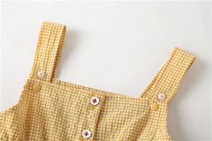Baby Girl Plaid Graphic Strawberries Embroidery Snap Button Jumpsuit & Solid Tee Sets