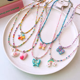 Cute Children’s Butterfly Heart Clavicle Necklace Dopamine Girl Jewelry