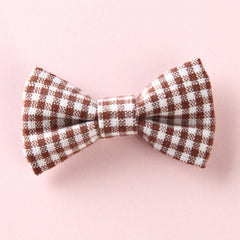 Girls Plaid Pattern Bow Tie Hair Fabric 2 pc. Clips Handmade Accessory