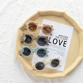 Girls Solid Color Cartoon Shape Round Frame Frosted Sunglasses