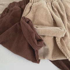 Baby Boy And Girl Solid Color Corduroy Fabric Long Pants With Pockets