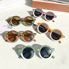 Girls Color Patchwork Design Round Frame Sunglasses