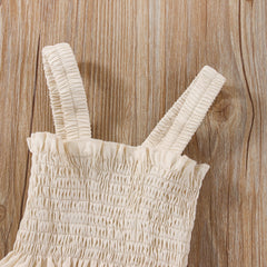 Baby Girls Solid Color Sleeveless Summer Shirred Bodysuit Onesies & Headband