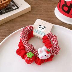 Versatile Red Cute Strawberry Little Bunny Fabric Hair Rope Hair Tie