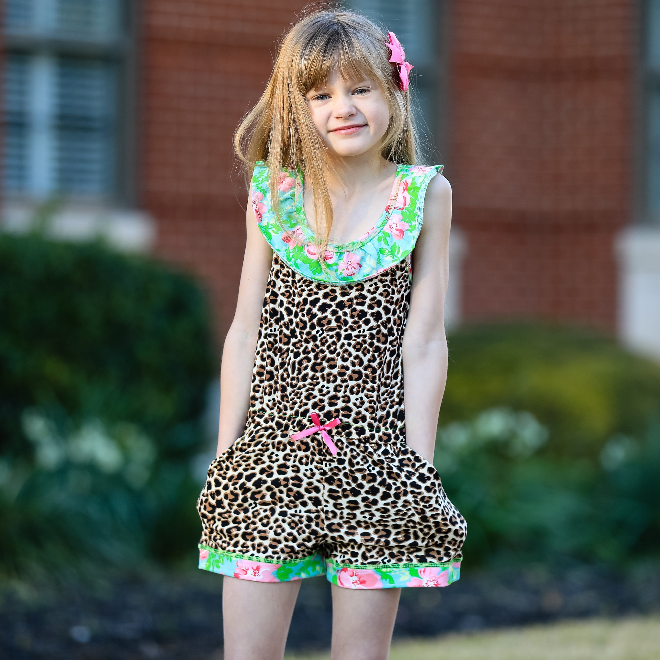 AnnLoren Girls Leopard Floral Summer Shorts Jumpsuit-3
