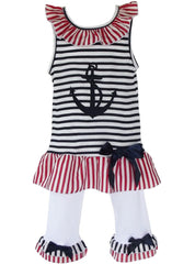 AnnLoren Girls Boutique Patriotic Sailor Outfit Tunic and Capri Leggings-0