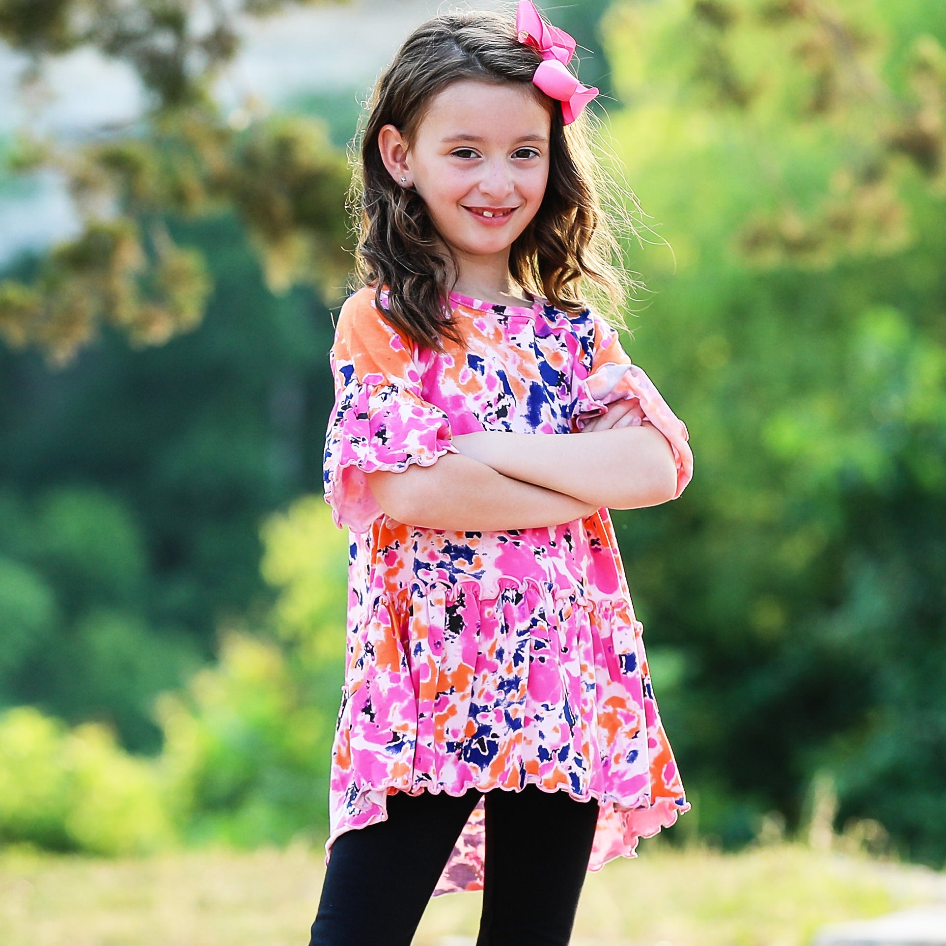 AnnLoren Girls 3/4 Angel Sleeve Tie Dye Cotton Knit Ruffle Shirt-4