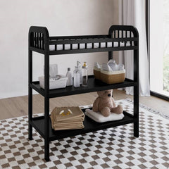 Baby Changing Table in Black Wood Finish with Safety Rail and Changing Pad-1