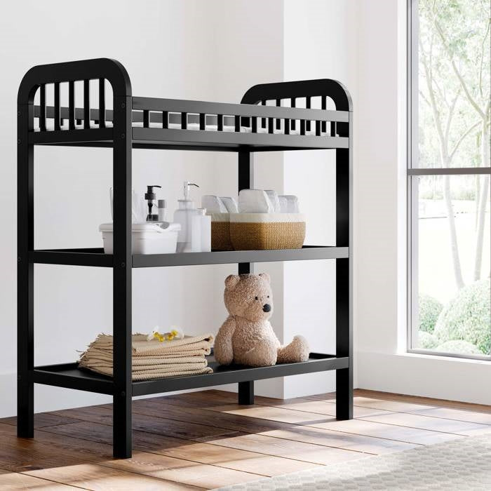 Baby Changing Table in Black Wood Finish with Safety Rail and Changing Pad-2