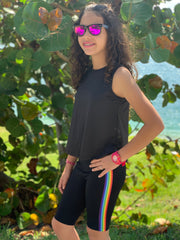 Stripe Rainbow Black Shorts