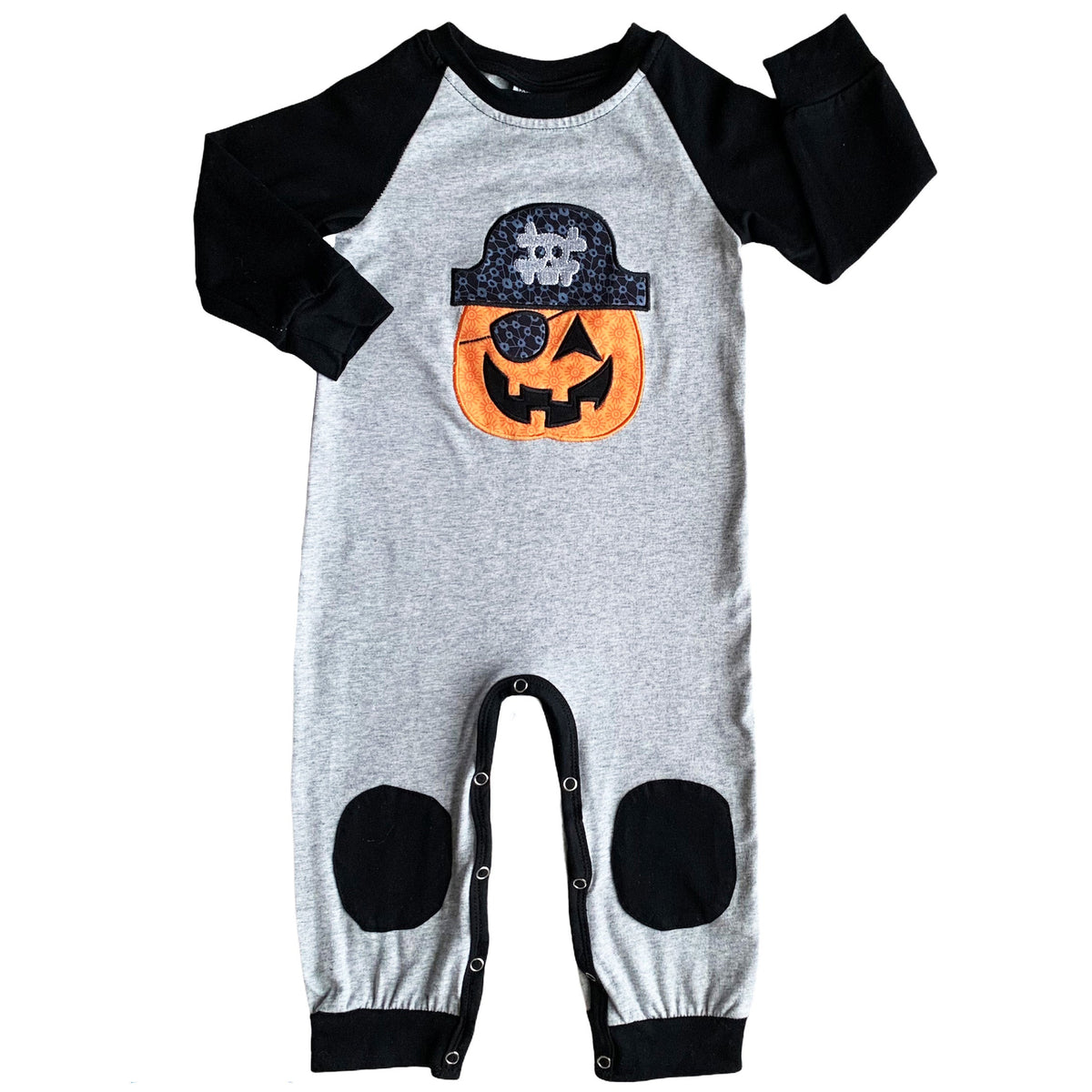 AnnLoren Halloween Pirate Jack O Lantern Long Sleeve Baby Toddler Boys Romper-5