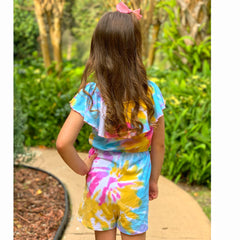 AnnLoren Girls Pastel Tie Dye Shorts Jumpsuit One Piece Outfit-2