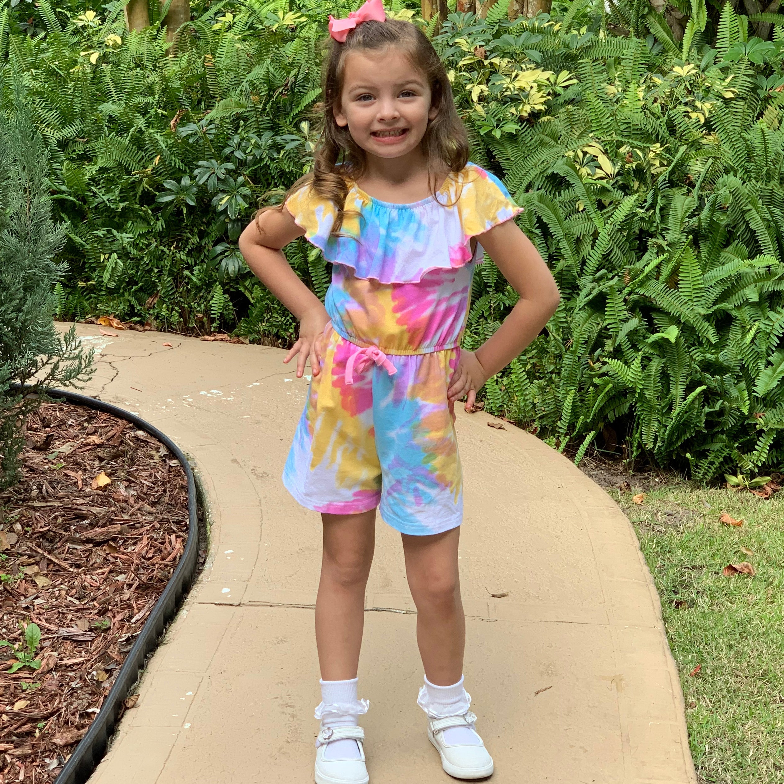 AnnLoren Girls Pastel Tie Dye Shorts Jumpsuit One Piece Outfit-4