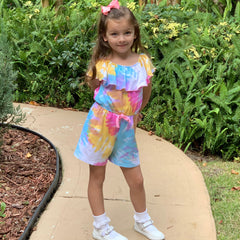 AnnLoren Girls Pastel Tie Dye Shorts Jumpsuit One Piece Outfit-1