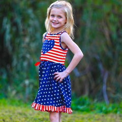 AnnLoren Girls 4th of July Stars & Striped Heart Dress Red White & Blue-3
