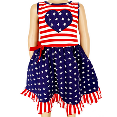 AnnLoren Girls 4th of July Stars & Striped Heart Dress Red White & Blue-0