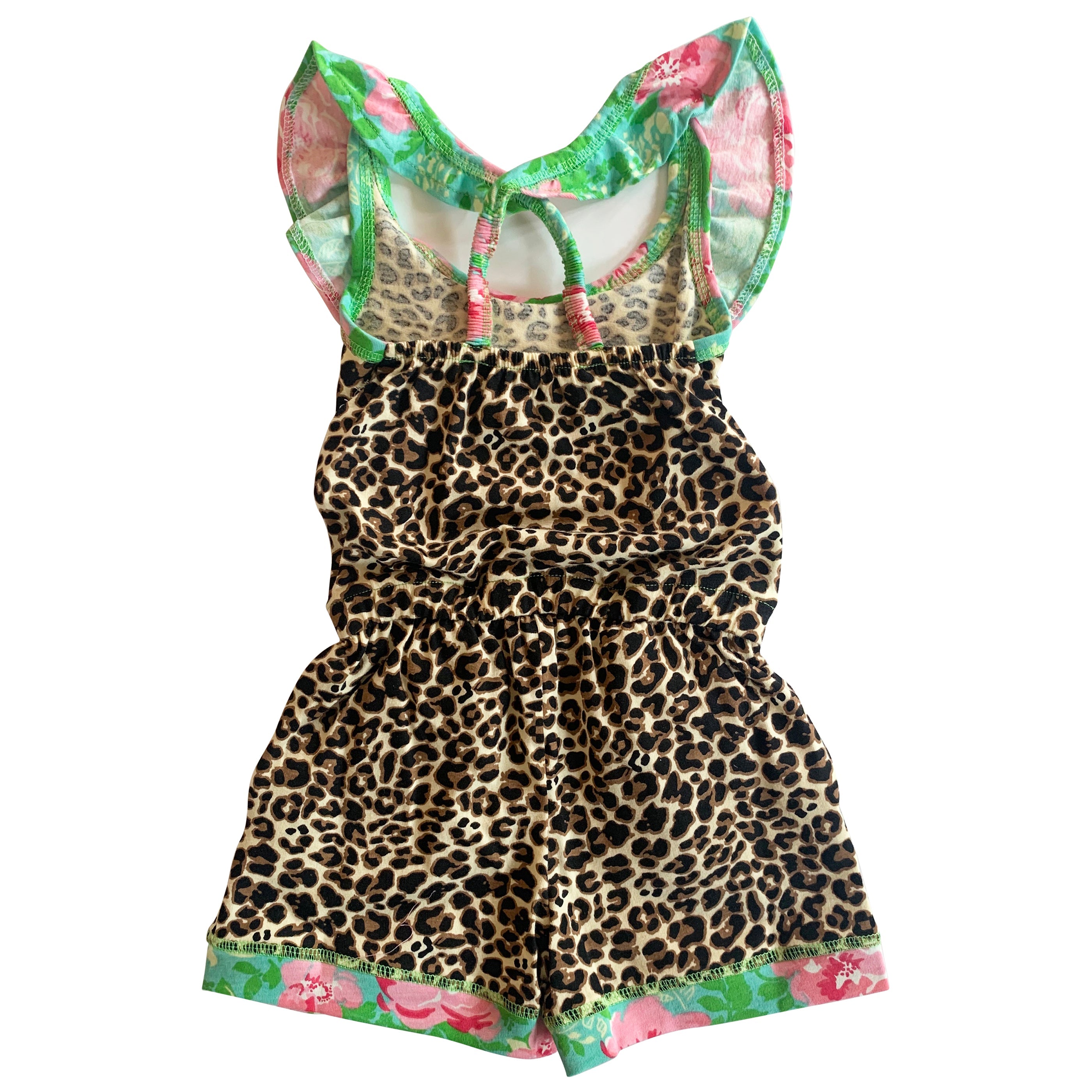 AnnLoren Girls Leopard Floral Summer Shorts Jumpsuit-4