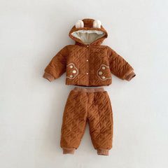 Winter Infant Baby Teddy Paws Pattern Long Sleeves Coat With Thick Pants Cute Sets