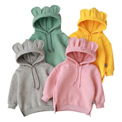 Baby Solid Color Animal Ear Patch Design Autumn Hoodie