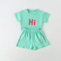 Baby Smiley & Slogan Print Tops Combo Shorts Sets